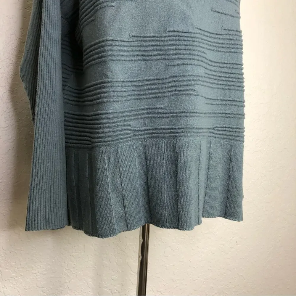 Lafayette 148 New York blue green ribbed wool cashmere blend sweater size Medium